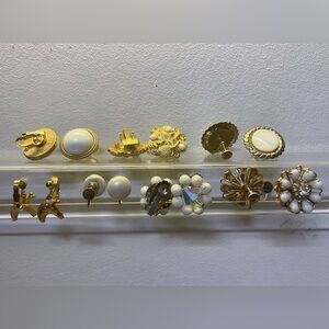 Vintage Gold and White Clip-On Earrings Set